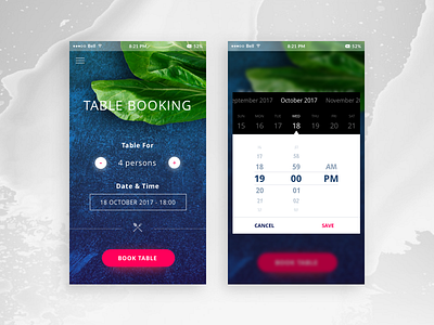 Mobile App "Milk" #3 app button cafe calendar date food interface mobile restaurant time ui ux