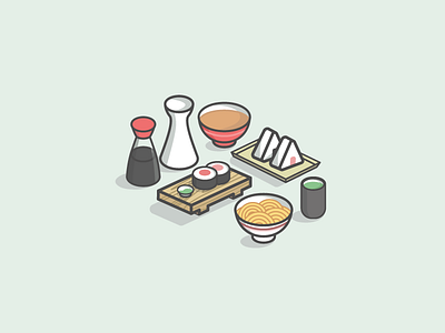 Japanese Food Set food icons illustration matcha miso onigiri ramen sake soy sauce sushi tea vector