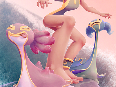 Surfin' 2d art character design digital illustration pokemon redesign
