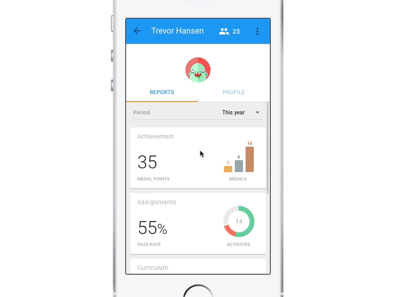 Student Reports analytics app assignments dashboard data design graph medals profile report reports student