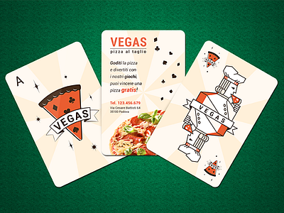 Vegas cards branding business card card clubs diamonds graphic hearts identity las vegas logo mark pizza playing card poker red shop spades vector vegas wood
