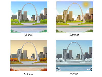 The Gateway Arch in St. Louis in four seasons illustration