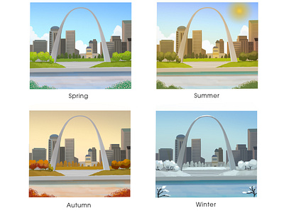 The Gateway Arch in St. Louis in four seasons