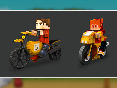Voxel art Bike and rider 3d bike pixel rider voxel
