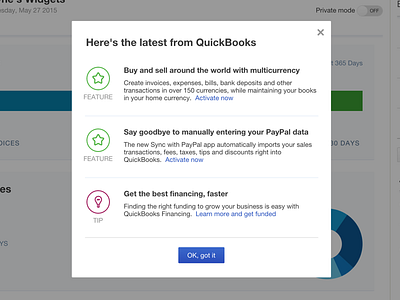 QuickBooks: What's New this month (Variant I) design icons