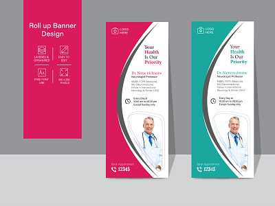 Modern Medical roll-up banner template