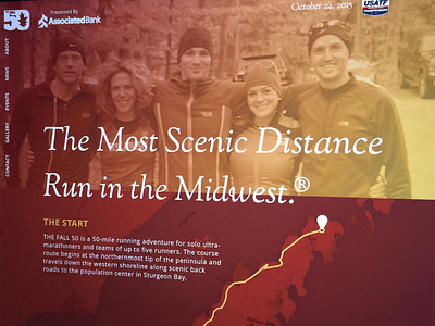 Most Scenic Distance Run endurance event event website fall50 marketing site red website yellow