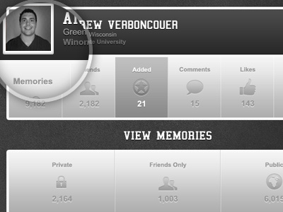 User Profile app dark grey ui web