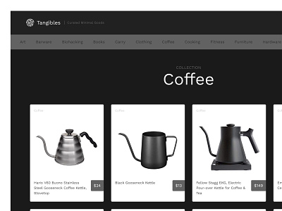 Tangibles - Collection View black coffee design ecommerce ecommerce app gray minimalism ui web white