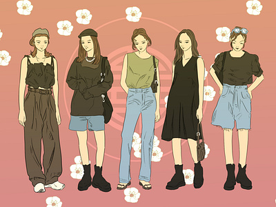 Women's Squad design digital painting fashion girl group girl illustration lady vector women