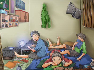 dorm room with friends boy design digital painting fashion friend illustration nft opensea