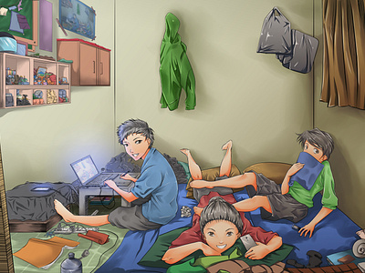 dorm room with friends
