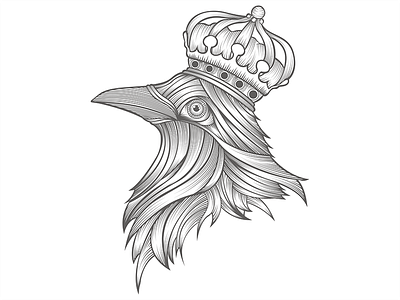 .The Crow With The Crown. crow crown digital illustration illustration lines vector