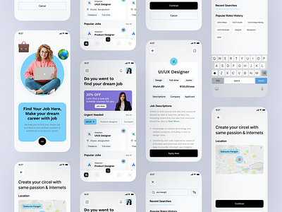 Job Finder App Design career employee find job find work hire hiring job job find job finder job listing job portal job search mobile mobile app mobile design ui uiux uiux design ux