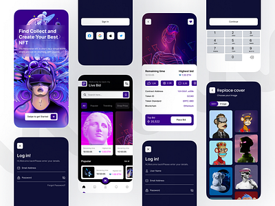 NFT Marketplace Mobile App app blockchain crypto cryptocurrency dark design eth mbile nft nft app nft market nft marketplace trend ui uidesign uiux