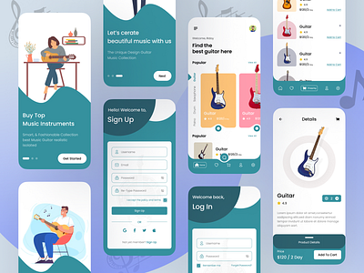 Mobile App for Fender Guitars // Concept app design audio black lead card clean dark dashboad flat gibson guitar pick instruments ios les paul minimal mobile app music shop typoraphy ui ux