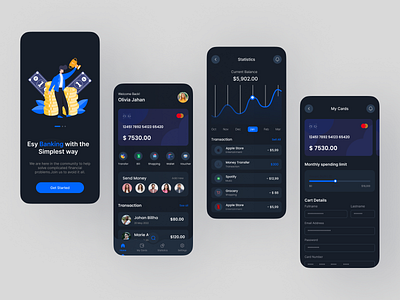 Personal Banking Mobile App (Dark Mood)