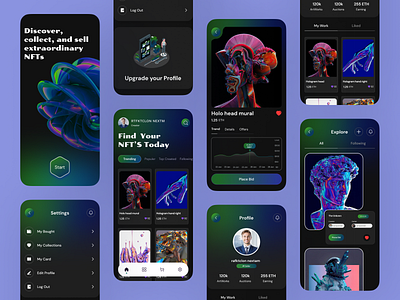 NFT Marketplace Mobile App android app branding collection crypto dashboard design design ui illustration interface logo marketplace mobile mobile app mobile ui nft nft design ui uiux ux