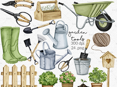Set Of Illustrations of Gardening Tools