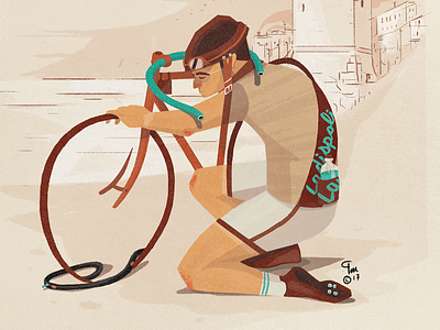 THE MAN WHISPERING AT BICYCLES art artist bike illustration illustrator love photoshop procreate vintage