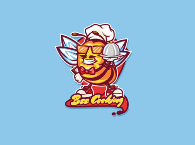 bee cooking bee cartoon character chef cooking funny hornet icon illustration logo yellow