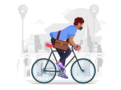 City Cycling bicycle cycling flat illustration landscape lifestyle mask pandemic sport