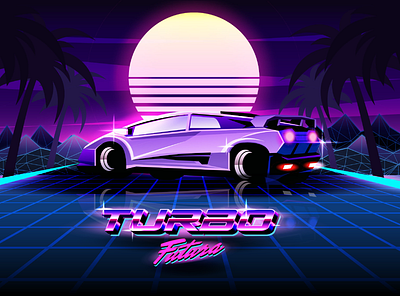 Turbo Futura 80s car classic dimension futuristic illustration poster retro sport vintage