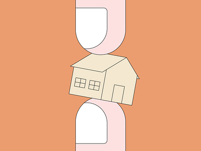 Tiny House cartoon design estate fingers flat hands hold home house illustration mini orange paradox push real estate tiny