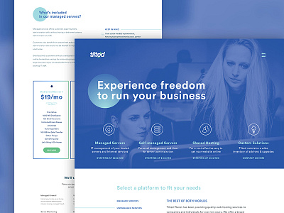 Tilted Website blue clean fun hosting icons modern purple servers website