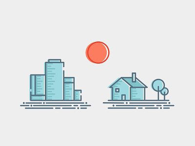 City To Suburbs city colorful icons illustration simple stylized suburbs texture trees