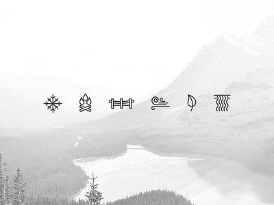 Nature Icons bridge fire icons leaf mountains snow flake waterfall website wind