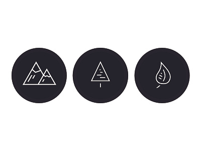 Geometric Nature Icons black geometric icons leaf mountains shapes stylized tree white