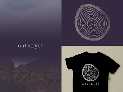 Catalyst branding change growth logo purple serif t shirt tee texture tree rings tree trunk