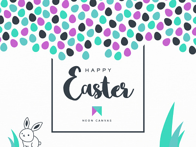Happy Easter bunny easter eggs green holiday illustration purple typography