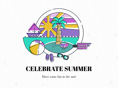 Celebrate Summer illustration island letterpress ocean sandals summer sun sunset umbrella water