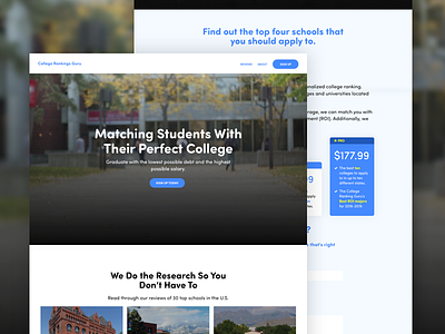 College Rankings Guru Website blue college filter friendly gradient pricing table school soft video hero website