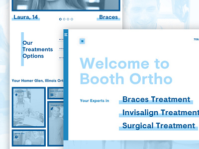 Ortho Website Concept blue braces bright clean contrast invisalign modern orthodontics orthodontist overlays website welcome white