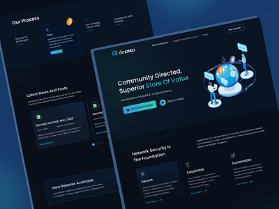 Crypto Decred wallet Landing Page blockchain landing page clean coin cryptocurrency cryto dark mode design escrow escrow service exchange graphic design nft landing page. p2p protection trade ui ui design ui element web3 website