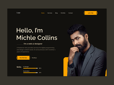 Freelancer Personal Website Design UI black clean design homepage landing page mockup personal portfolio design portfolio landing page portfolio page services simple ui user interfaces ux web website design yellow