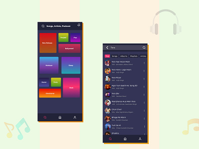 Music app dark theme mobile design app music app ui ui ux design ux