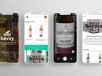 bevvy - whisky scan app app design ui ux