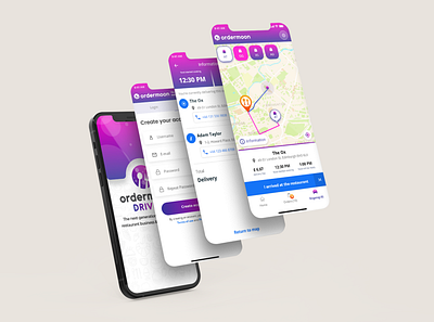 ordermoon food delivery - driver app app branding design logo ui ux vector