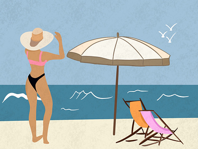 Summertime branding creative design femele character flat illustration graphic design illustration illustrator minimalistic ocean procreate summer vector web
