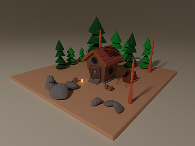 Low Poly House in Woods