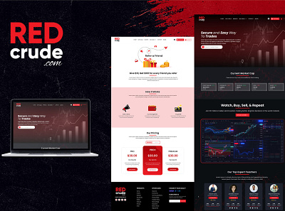 RED crude Trading website Design analytics branding forex graphic design landing page stock market trading ui ux vector visualisation website design