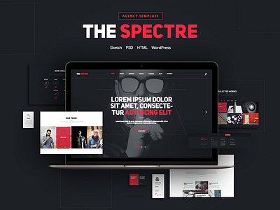 The Spectre agency dark design minimal presentation psd red sketch template ui web website