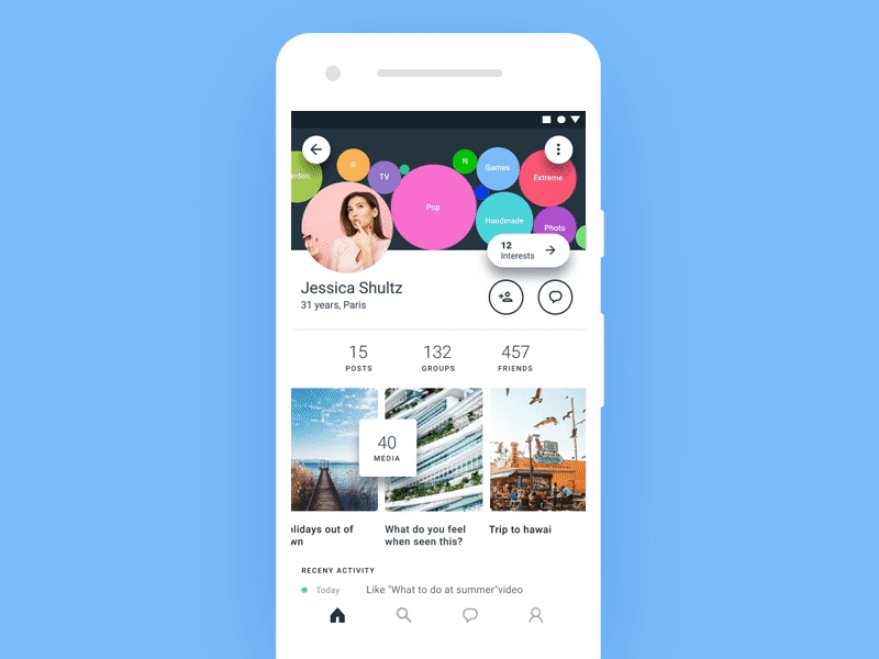 Social network app android app clean light material minimal mobile social ui ux