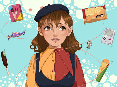 Girl 90's Anime Style 90s anime cartoon character commission digital art fiverr illustration