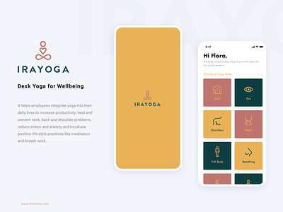 IRAYOGA android app app design body clean colors design desktop health icons illustration ios iphone logo minimal onboarding pastel colors ui ux yoga