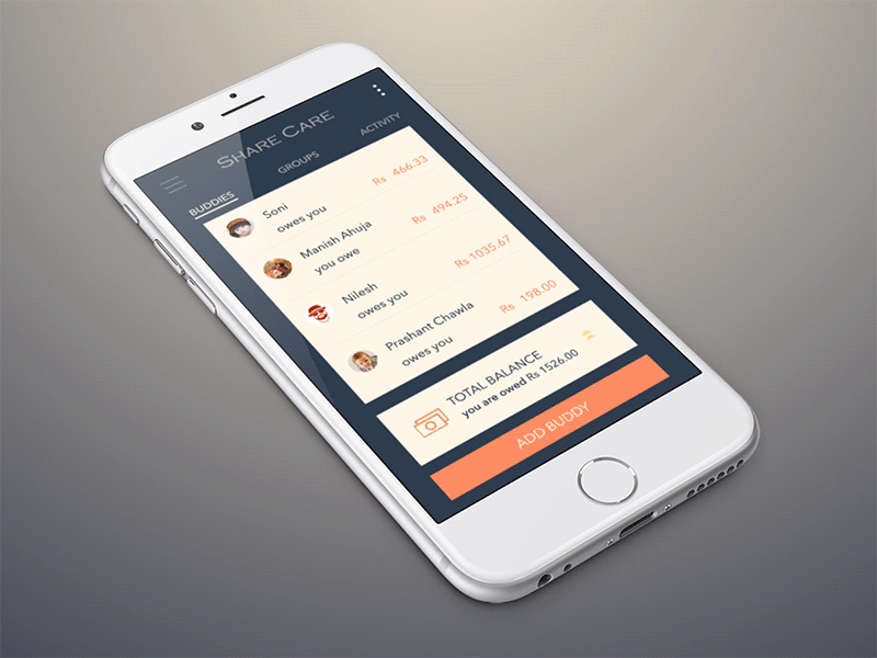 Share Care android app app design design dollar icons ios iphone money share travel